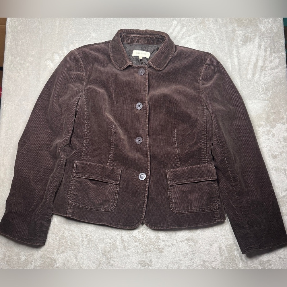 Talbots Women’s Brown Corduroy Button Front Collared Retro Jacket Size 8